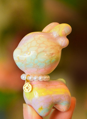 大漆小鹿景区寺庙檀木可爱招财鹿一路（鹿）有你文玩玄关摆件