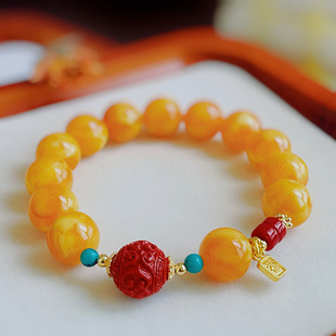 新款仿蜜蜡手链女复古中国风民族朱砂转运珠手串简约新中式手饰品