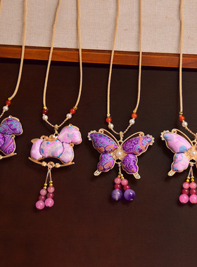 非遗仿宋锦双面生肖小马葫芦项链女新中式毛衣链国风旗袍吊坠挂件