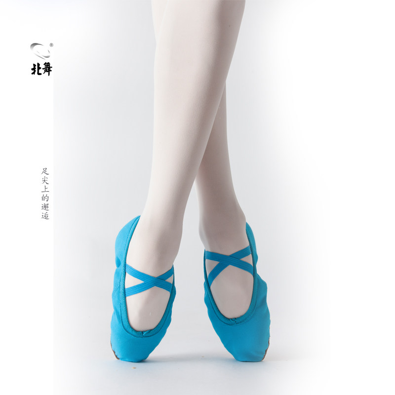 天蓝色帆布教师鞋带跟民族舞蹈鞋软底女舞鞋肚皮舞女式芭蕾舞练功