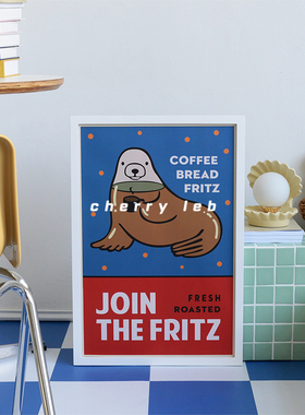 CHERRY Leb|韩国博主ins同款复古风卡通海狮海报家居装饰木框挂画