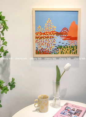 韩国ins风玄关客厅墙面装饰画艺术海报方形挂画彩色抽象风景相框