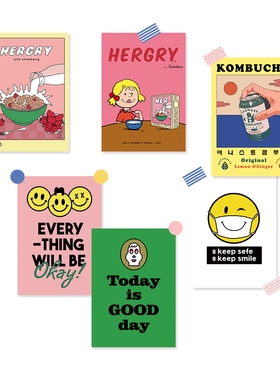 韩国ins风卡通可爱墙面装饰画组合相框套装海报墙贴挂画拍照道具