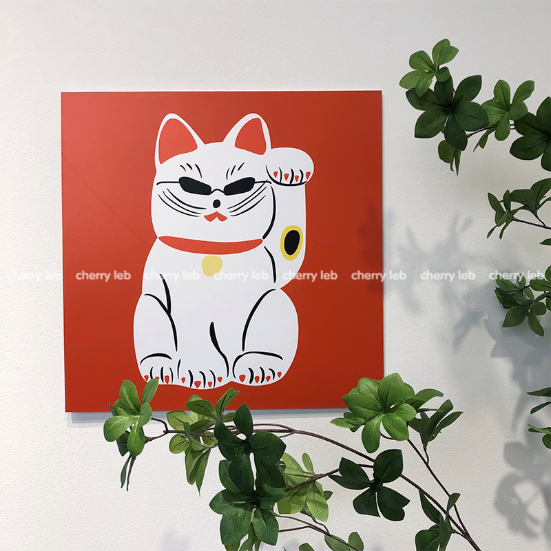 招财猫玄关海报卡通装饰板挂画