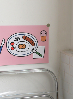 CHERRY Leb|韩国ins风可爱粉色肠仔蛋早餐海报墙贴装饰画拍照道具