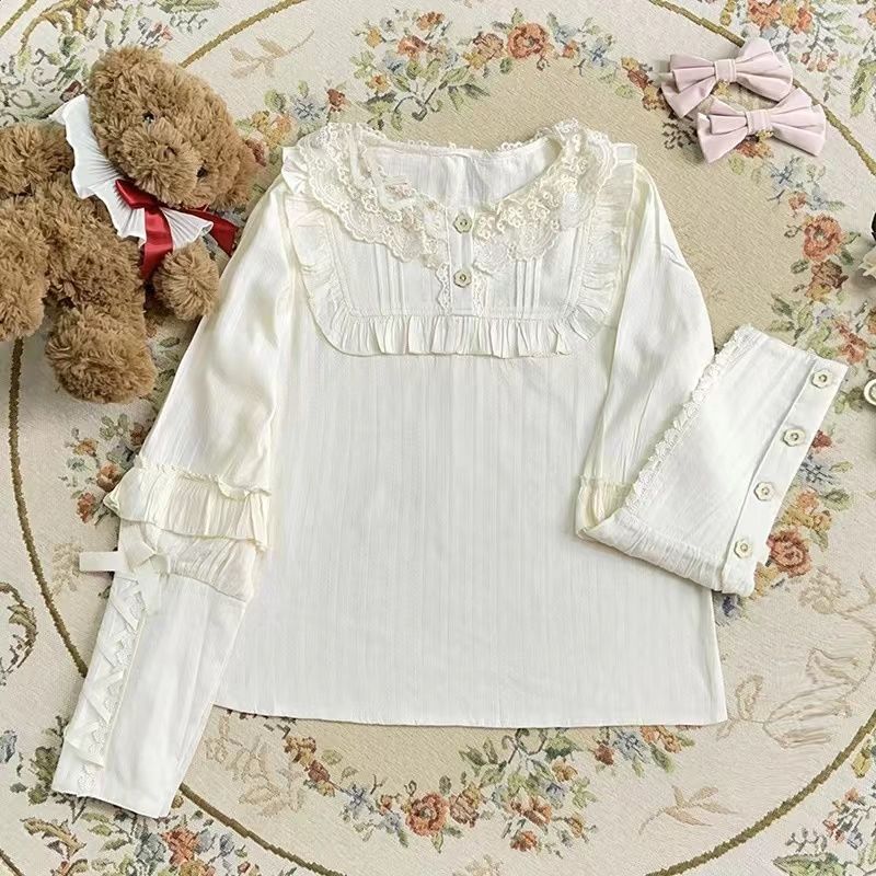 lolita内搭长袖衬衫棉布羊腿袖lo洛丽塔可爱甜美百搭秋冬