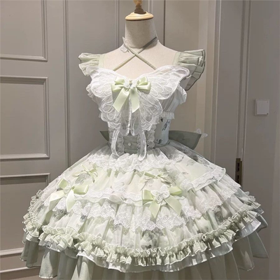 花期之约白绿色蝴蝶夏日超仙礼服小清新公主少女生日短裙Lolita