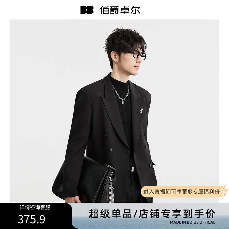 {戗驳领双排扣设计感}25秋季新品高级感自发热抗皱休闲西装男外套
