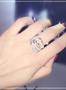 创意镶钻皮带扣活口戒指纯银