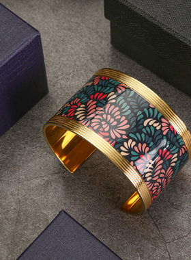 欧美外贸亚马逊热卖欧美风千叶彩绘钛钢镀K金不掉色手镯