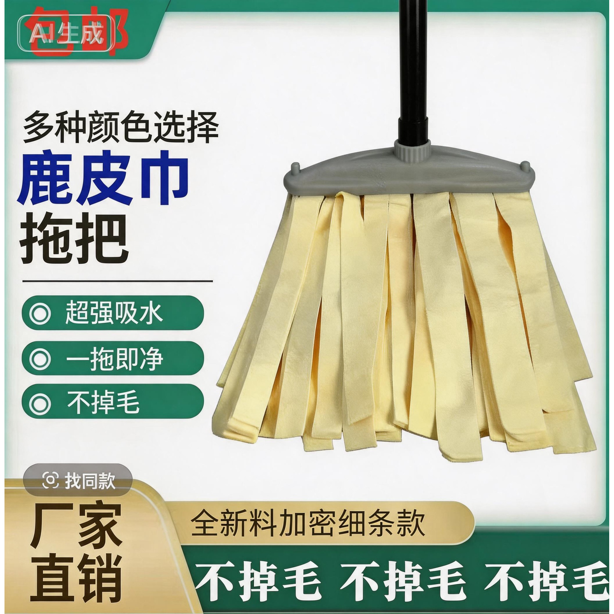 老式无水痕长布条家用鹿皮巾拖把