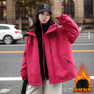 女大童休闲加绒冲锋衣秋冬新款初中生女孩加厚保暖派克服过冬外套