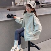 冲锋衣春装 女童春季 中大童连帽上衣冬款 儿童洋气时尚 外套2026新款
