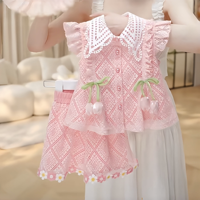 女童夏季粉色郁金香上衣短裙套装