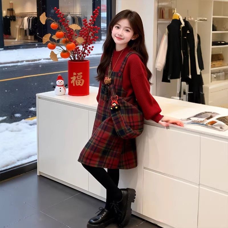 女童春秋款背心裙套装2026新款女孩红色拜年服连衣裙毛衣洋气春季,童装/婴儿装/亲子装,连衣裙,淘宝优惠券,粉丝福利购,淘宝优惠卷