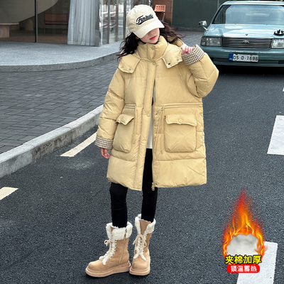 女童冬季加厚中长款棉服2025新款