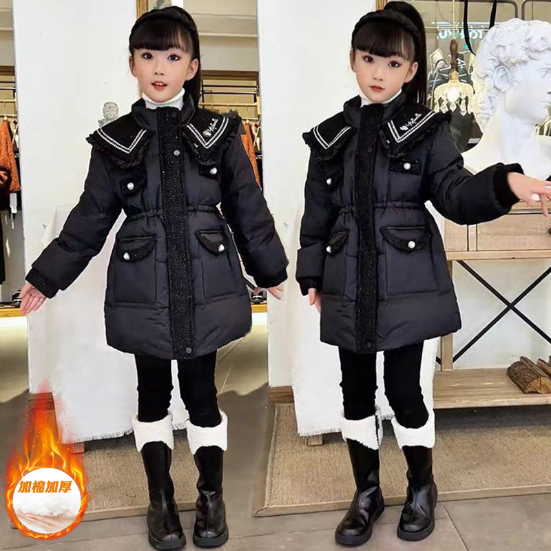 女童冬季加厚棉服2025新款双层大翻领棉袄韩版收腰中长款棉衣外套,童装/婴儿装/亲子装,棉袄/棉服,淘宝优惠券,粉丝福利购,淘宝优惠卷