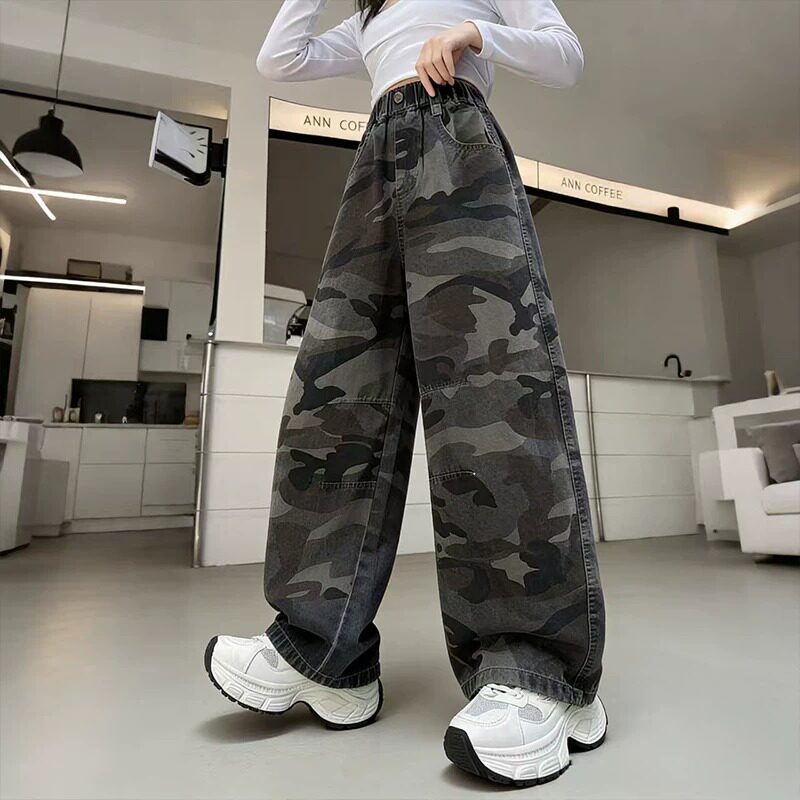 女童春季迷彩休闲裤2026新款中大童韩版工装裤女孩春秋款阔腿裤子