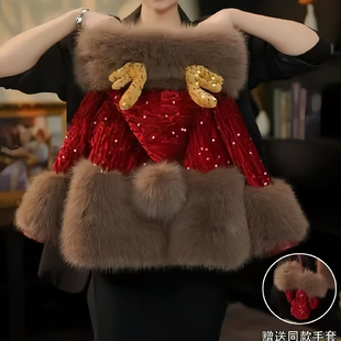 上衣 儿童加厚中大童保暖棉衣冬款 女童冬季 仿皮草加绒外套2025新款