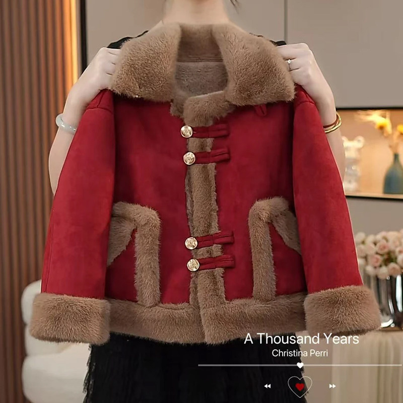 女童加绒外套秋冬款2026新款儿童皮毛一体上衣冬季中大童翻领棉服