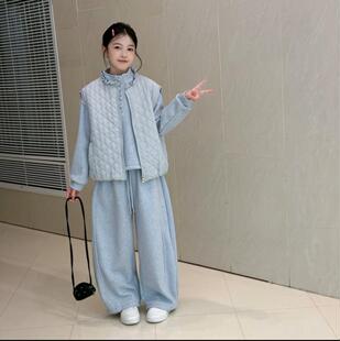 女童2026新款秋冬装加绒卫衣套装儿童时尚韩版中大童马甲三件套潮