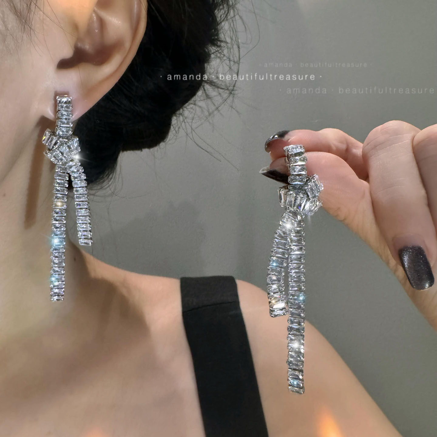 扭结~满镶轻奢水钻流苏长耳环女锆石耳饰高级感时尚大气晚宴耳钉