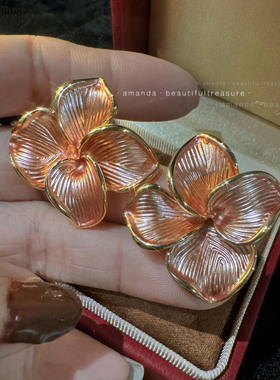中古风粉拉丝四叶金属大耳钉