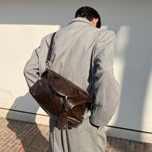 YUEN百搭通勤ins复古单肩斜挎pu手提枕头波士顿手提包男女生背包