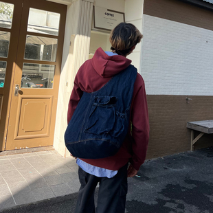 YUEN小众设计款 复古单肩腋下hobo牛仔包时髦托特男女中性风大容量