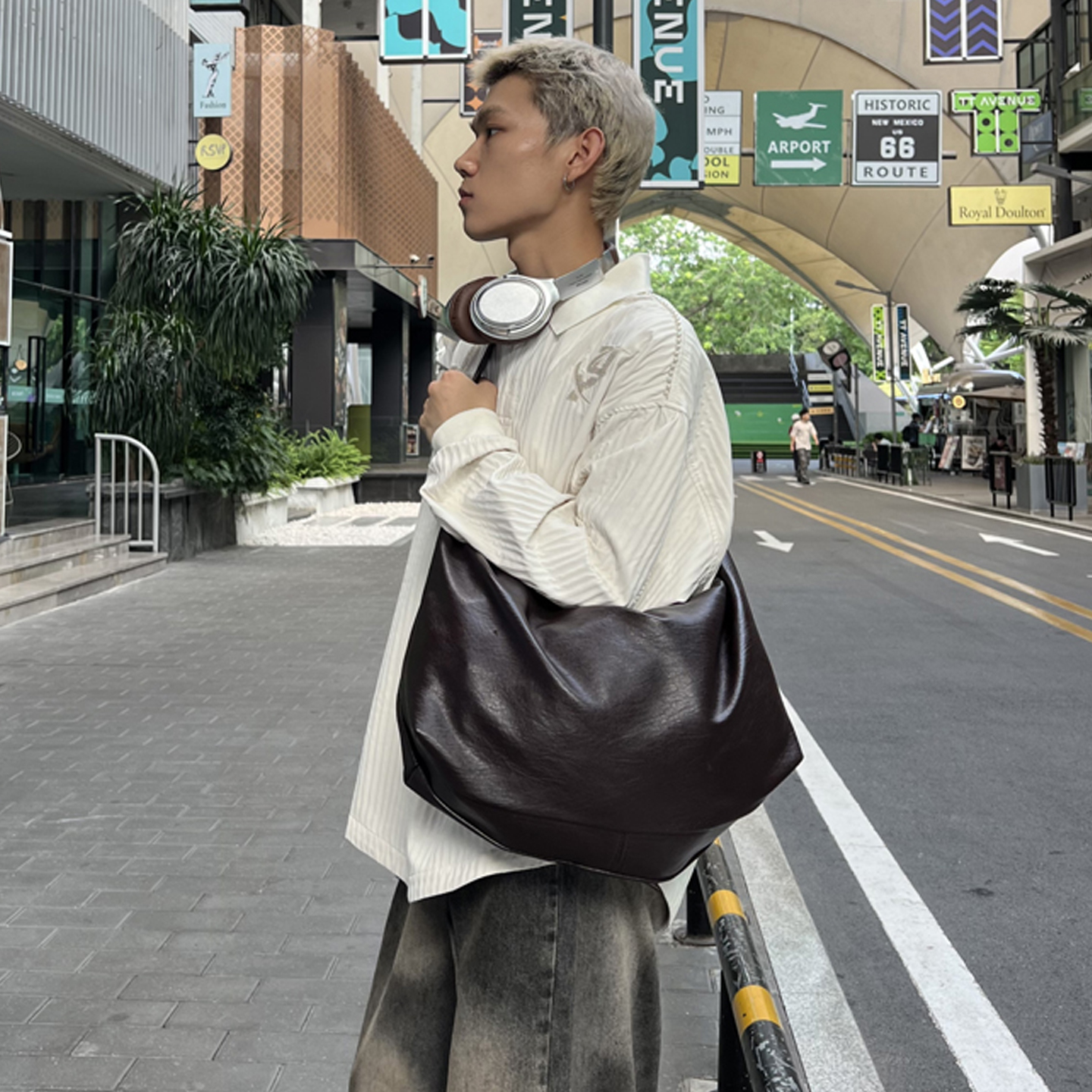 YUEN韩国ins腋下皮质大容量托特挎包复古通勤百搭大包男女生日系