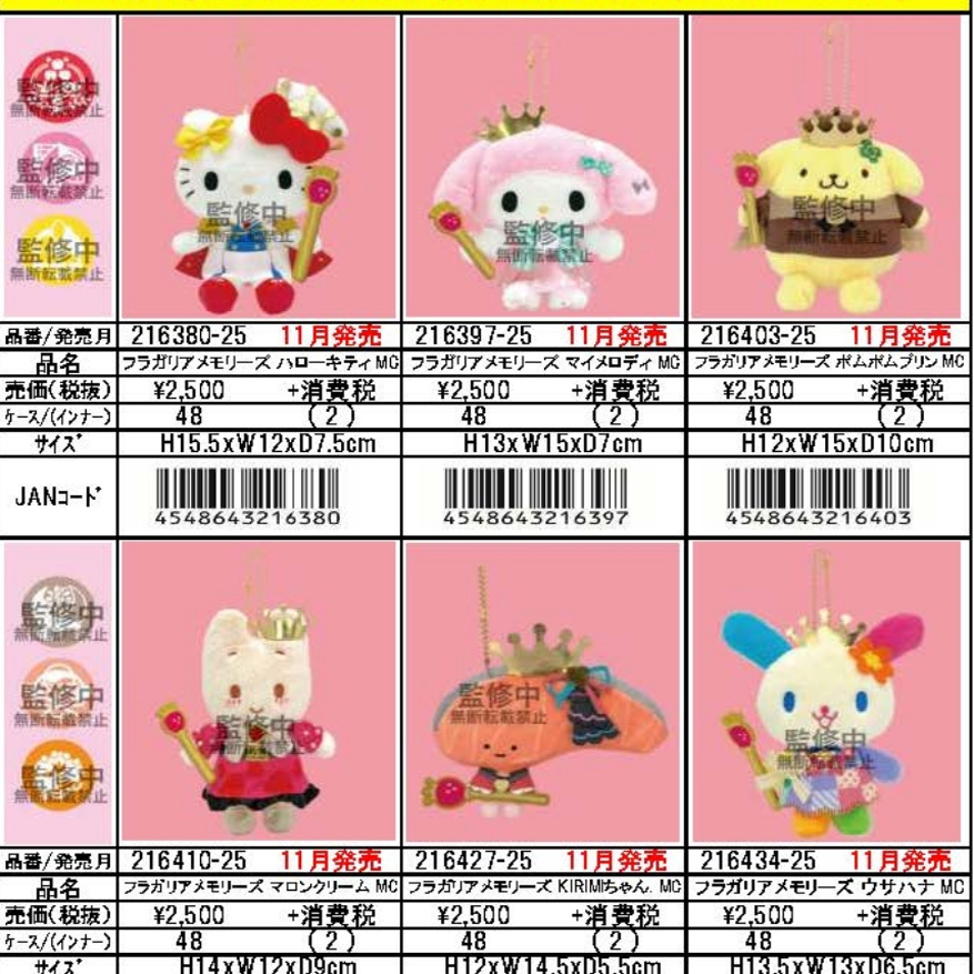 11月预售定金 日本三丽鸥 皇冠王子骑士 Kitty 美乐蒂 毛绒挂件