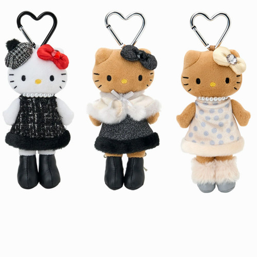 国内现货 日本NIC三丽鸥Kitty 贵妇小香风黑皮长腿毛绒挂件披肩