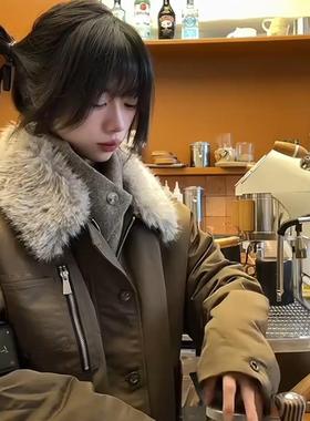 毛领棉服男冬季加厚工装外套美式复古2024新款棉衣高级感痞帅棉袄