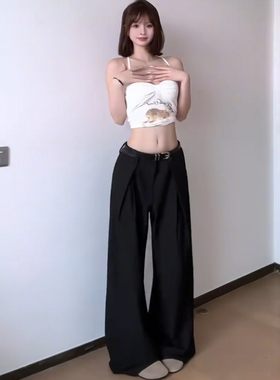 OkayThxBye 442克暗条纹对褶A字直筒阔腿垂感休闲长裤春夏西裤男