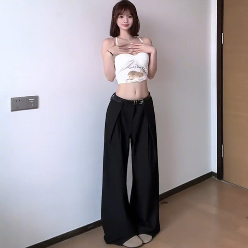 OkayThxBye 442克暗条纹对褶A字直筒阔腿垂感休闲长裤春夏西裤男