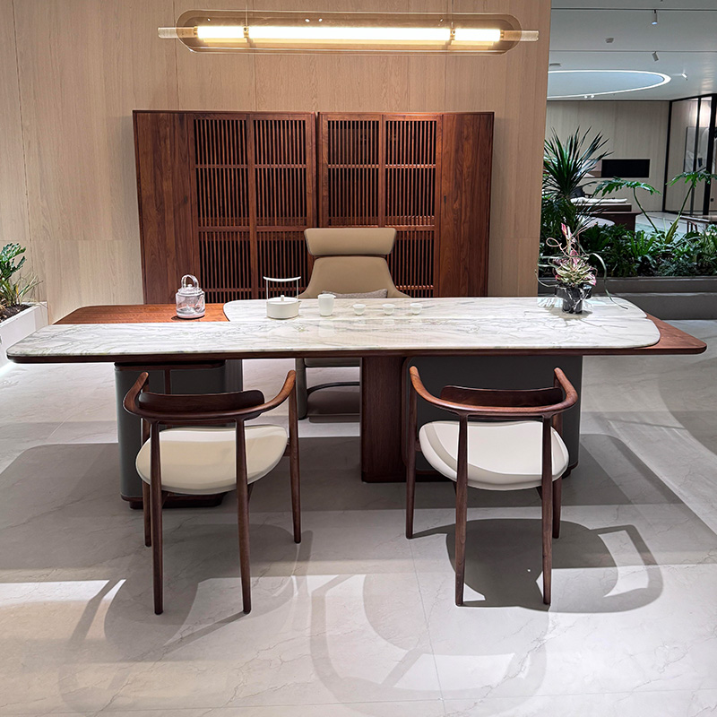 新中式实木茶桌北美黑胡桃木2025新款高端轻奢高级感岩板泡茶台