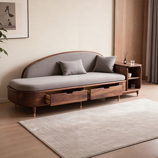 高端储物沙发 黑胡桃木小户型客厅直排沙发2025新款 宋式 美学新中式