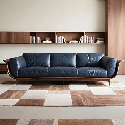 宋式美学实木沙发2025新款轻奢高级感北美黑胡桃木客厅直排沙发