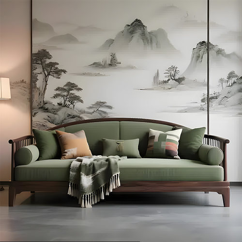 新中式北美黑胡桃木沙发宋式美学客厅2025高端实木禅意直排沙发