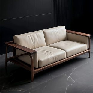 新中式现代简约实木沙发新款高端宋氏美学胡桃木客厅直排沙发定制