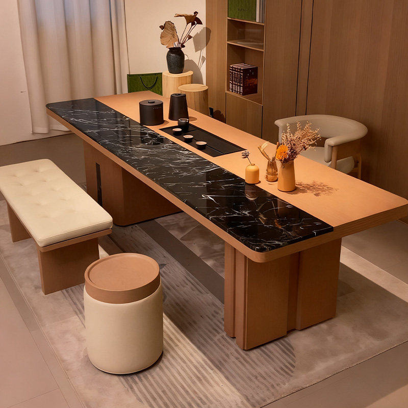 新中式实木茶桌北美黑胡桃木2025新款高端轻奢高级感岩板泡茶台