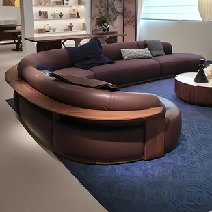 现代简约弧形实木沙发新中式北美黑胡桃木别墅大平层轻奢高端沙发