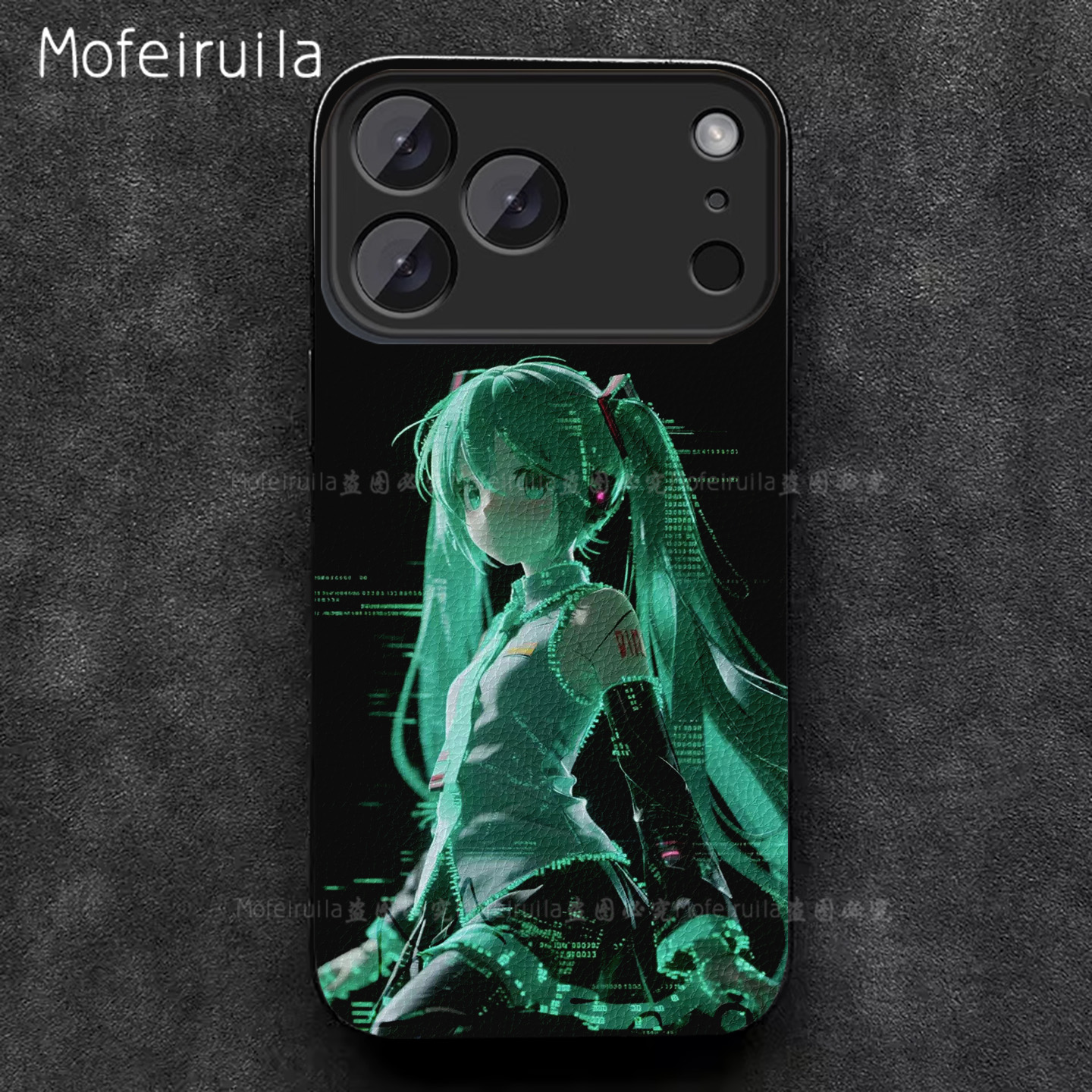 初音未来动漫黑底卡通二次元苹果17 iPhone17promax 17pro air 16 15 14 13手机壳华为pura80适用皮革保护套