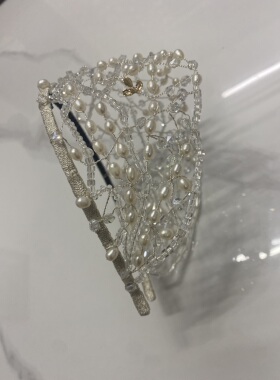 瑰陌饰品 定制款高奢水晶发箍 淡水珍珠发箍 修饰发际线 修饰头形