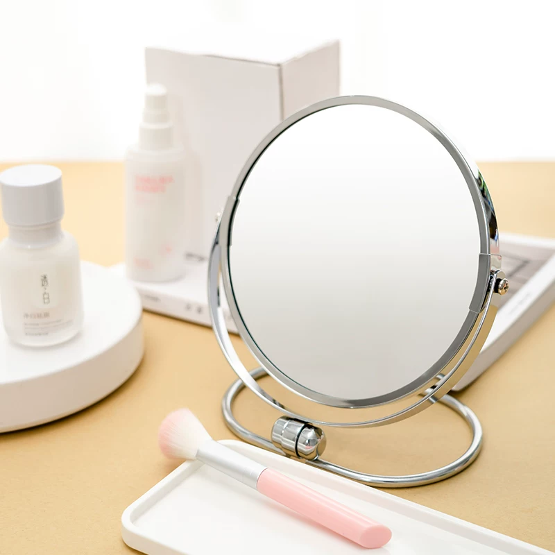 High quality round double-sided table mirror for students, 7 inch