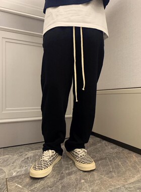春夏休闲毛圈纯棉简约高街运动卫裤男阔脚直筒裤宽松垂感拖地长裤