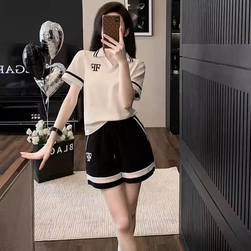 欧洲站短袖休闲时尚运动套装女2025年新款夏季薄款大码两件套宽松
