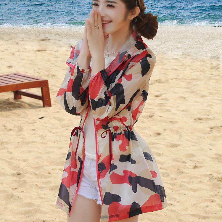 潮牌2025新款迷彩中长款防晒衣女薄款透气夏季防紫外线沙滩防晒服