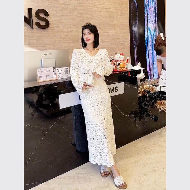 夏装搭配一整套今年流行的漂亮白色镂空连衣裙子套装2025新款女装