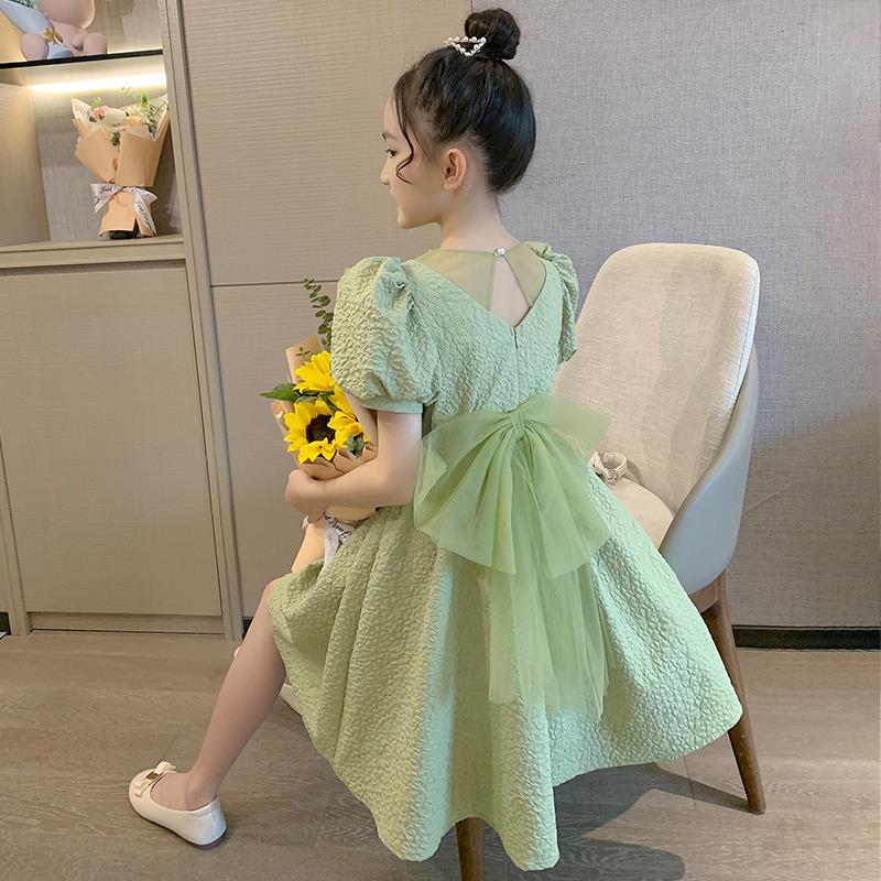 女童纯棉连衣裙夏装2024新款韩版儿童蝴蝶结公主裙中大童夏季裙子